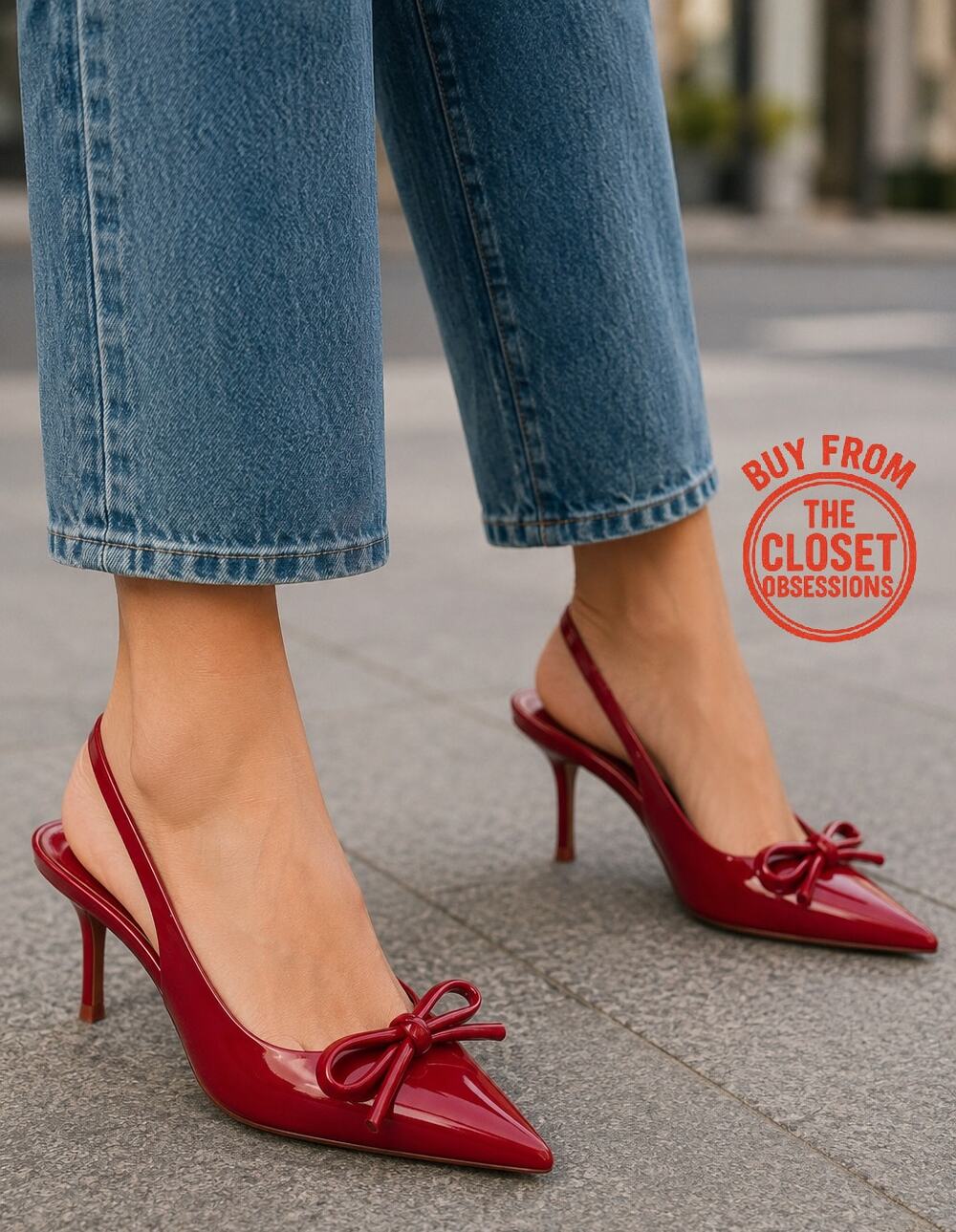 ZARA Patent Bow Slingback Heels NWT Burgundy Pointed Toe Pumps